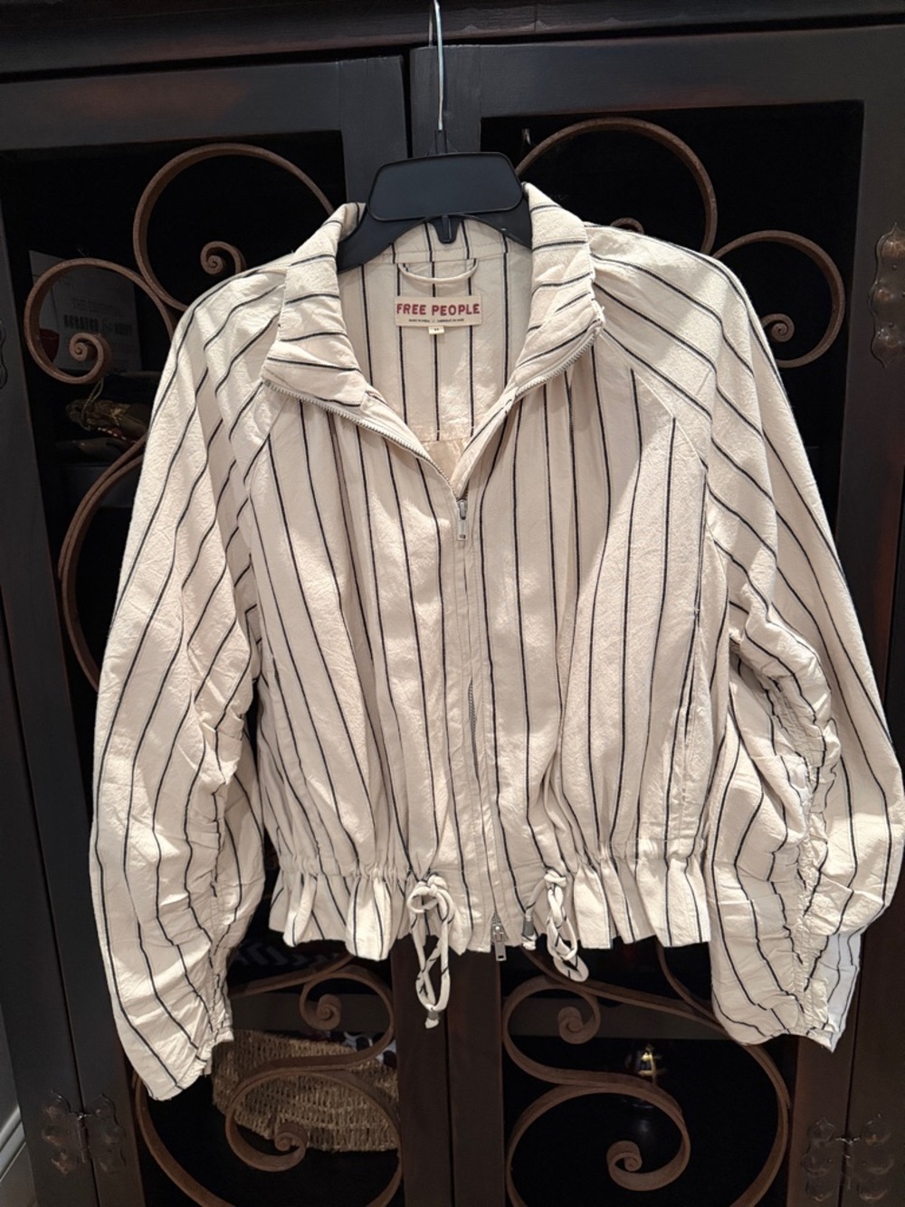 Free People Devon Striped Funnel Neck Jacket, XS, Ivory